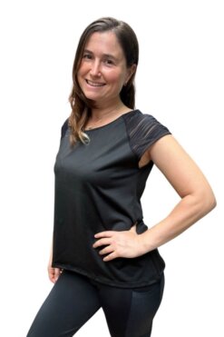 Remera en Lycra con mangas en microtul rayado