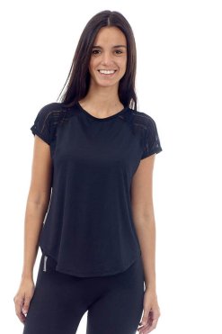 Remera en Lycra con mangas en microtul rayado